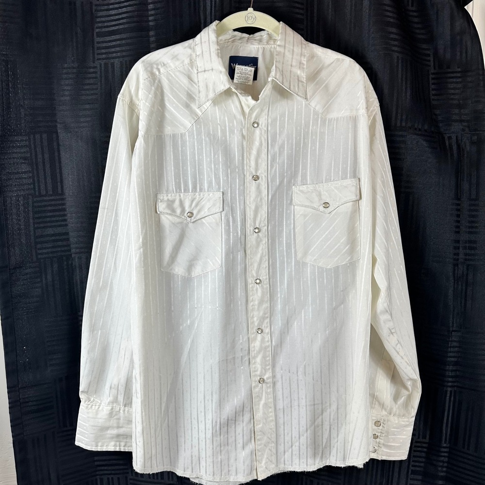 Wrangler‎ Mens Western Shirt Pearl Snap Long Sleeve White Striped Size L G